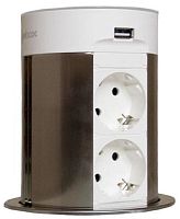 Розетка выдвижная сенсорная Mebax 17J 2-м.+2xUSB беспроводная зарядка+колонка Ø100мм белый картинка